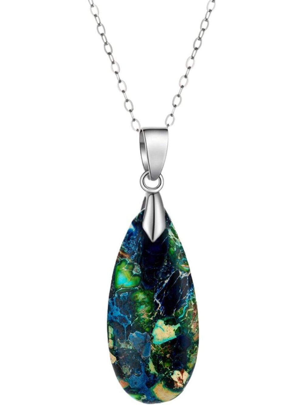 Natural Imperial Jasper Pendant Necklace, 925 Sterling Silver, Waterdrop Boho